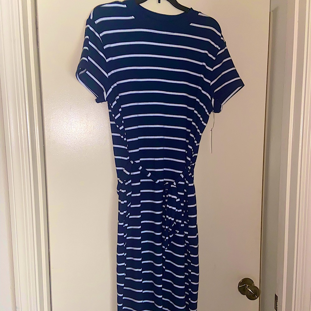 NWT Navy Blue w/ White Stripe Rib Semi-Fitted Dress